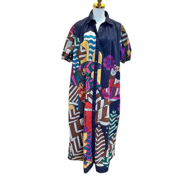 Carolina K Retro Mod Muumuu Midi Dress XS Artsy Kaftan Vacation Designer $425 - Picture 9 of 13